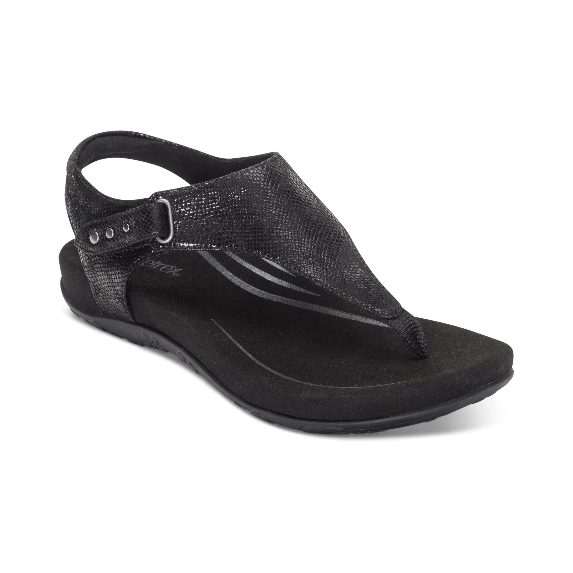 Ellie Adjustable Quarter Strap Thong Sandal - Black