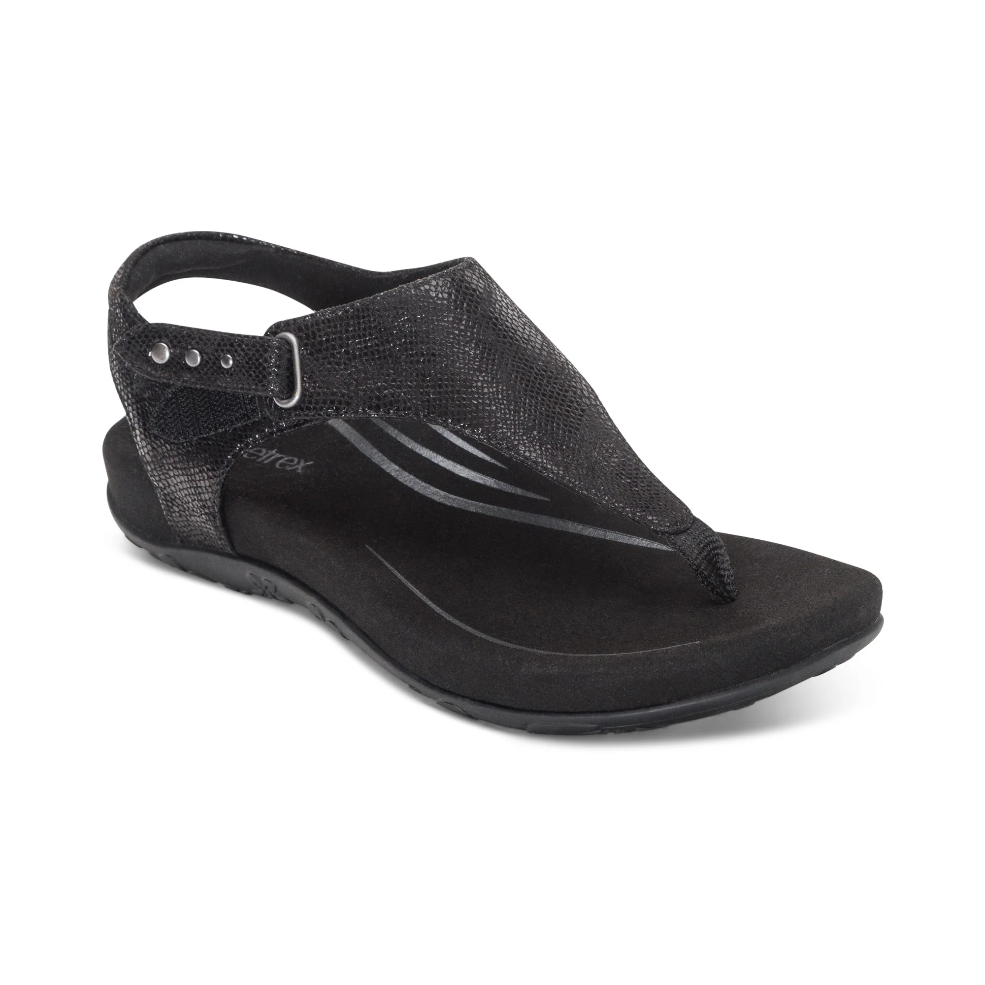 Ellie Adjustable Quarter Strap Thong Sandal - Black - Image 7