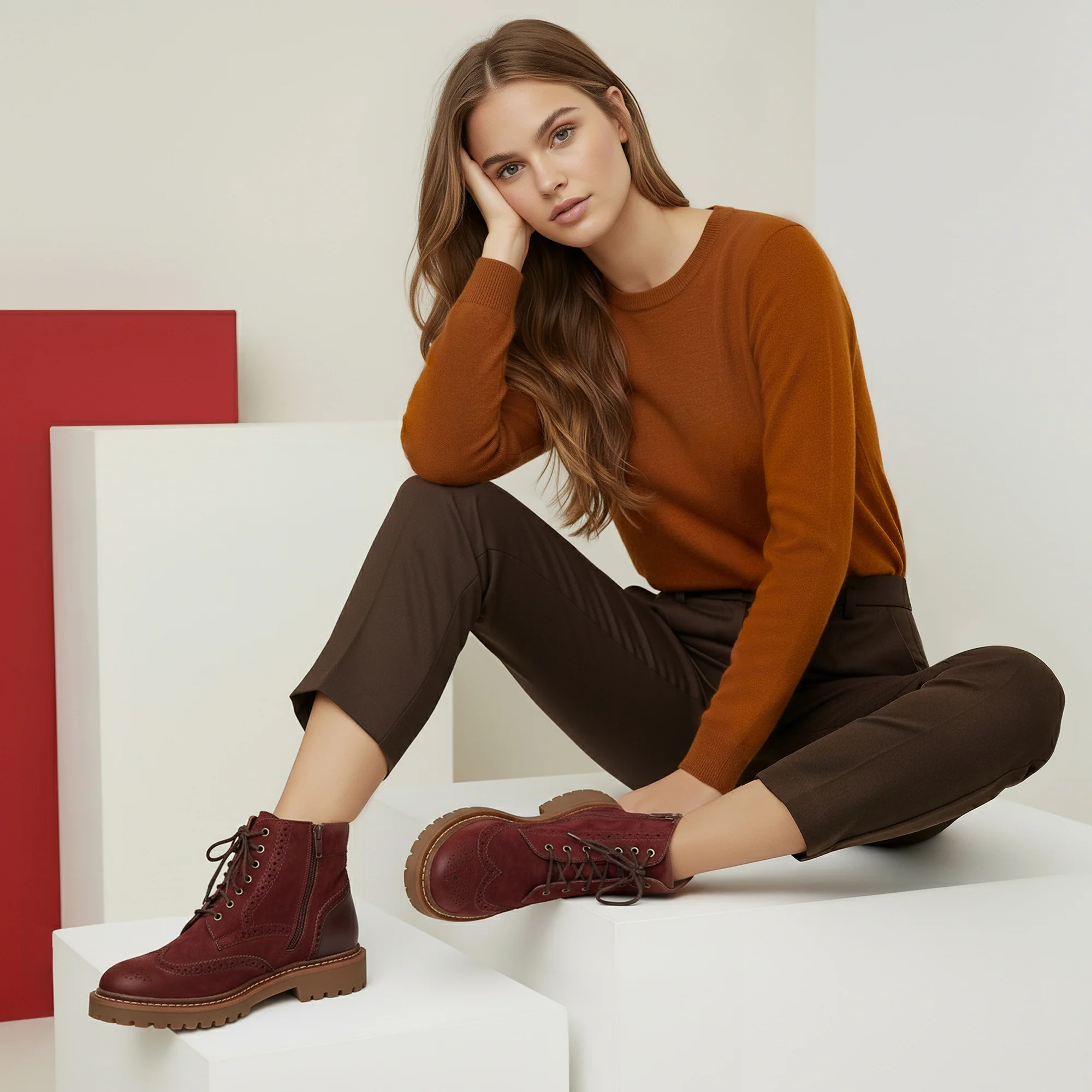 Margot Lace-Up Boot - Dark Red - Image 7