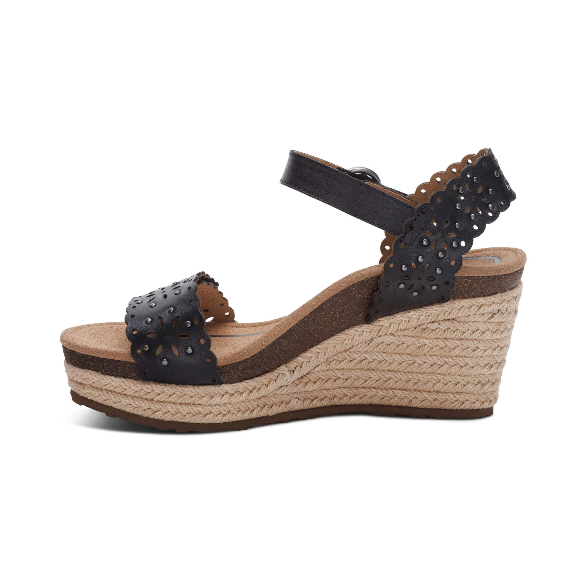 Sydney Quarter Strap Espadrille Wedge - Black Cutout - Image 4