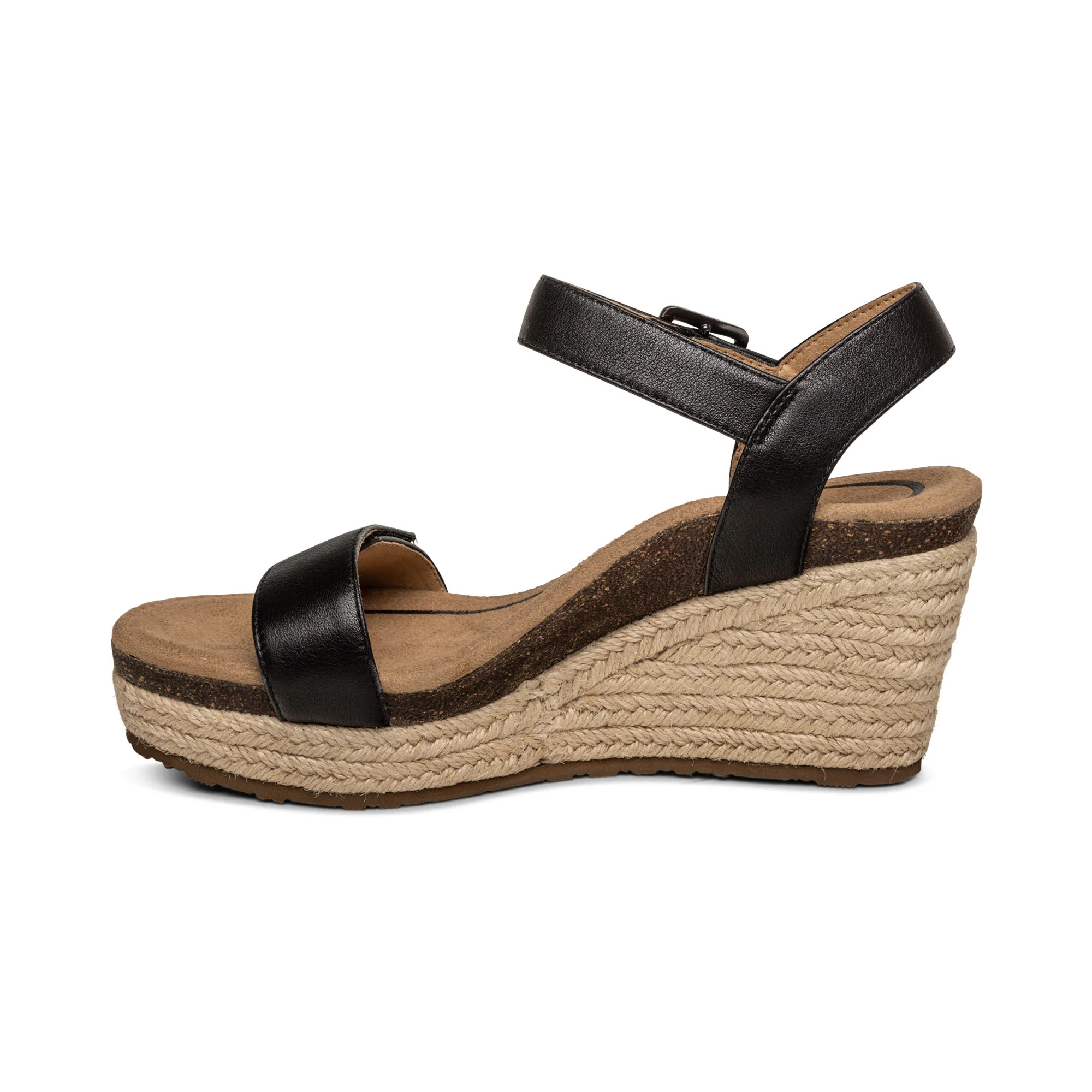 Sydney Quarter Strap Espadrille Wedge - Black Leather - Image 3