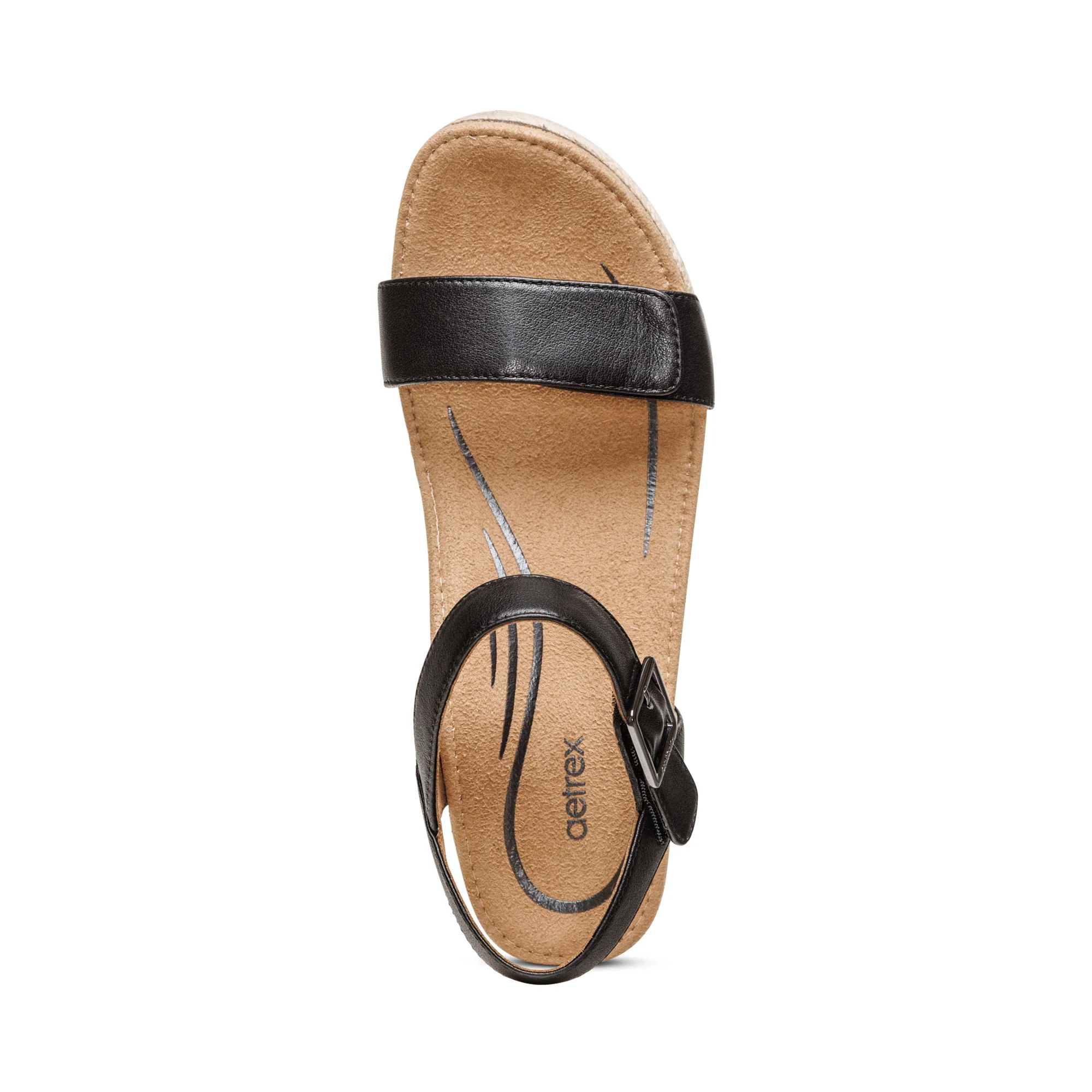 Sydney Quarter Strap Espadrille Wedge - Black Leather - Image 4
