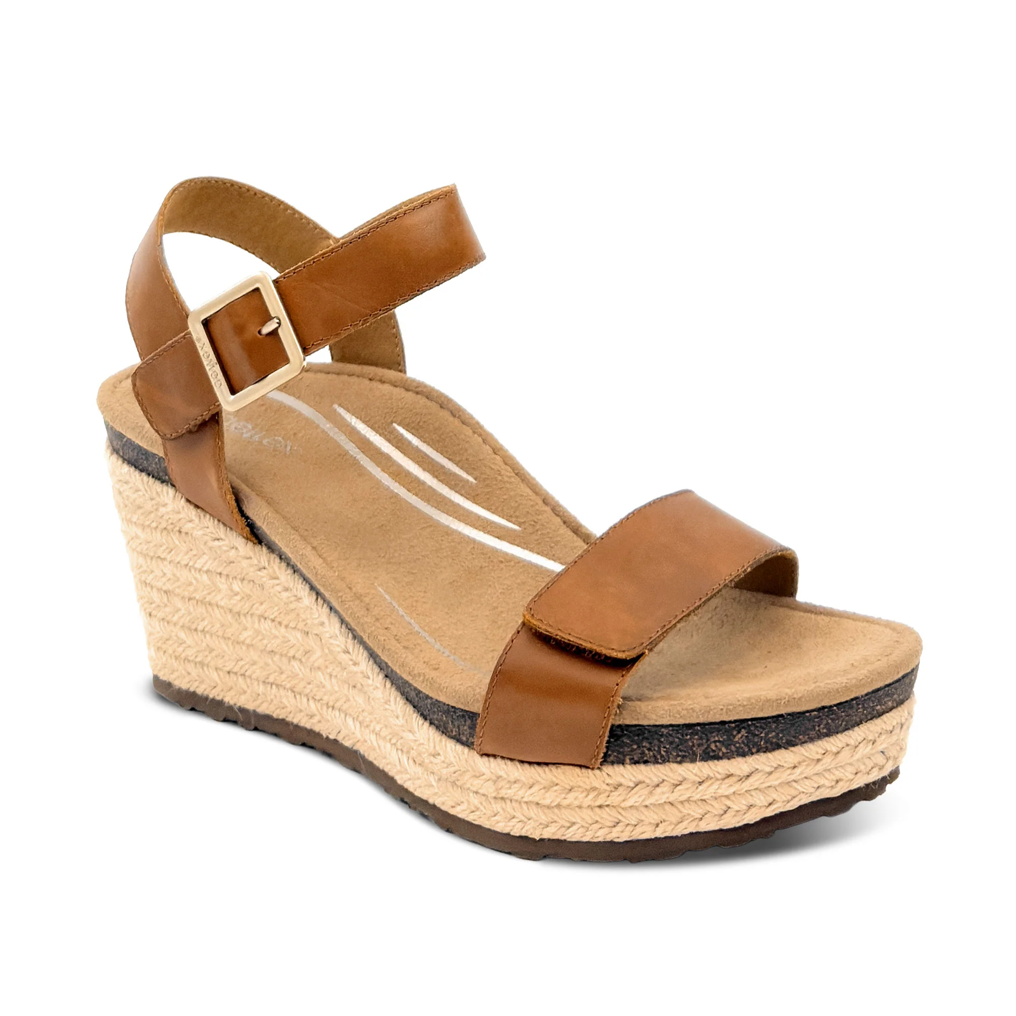 Sydney Quarter Strap Espadrille Wedge - Cognac Leather