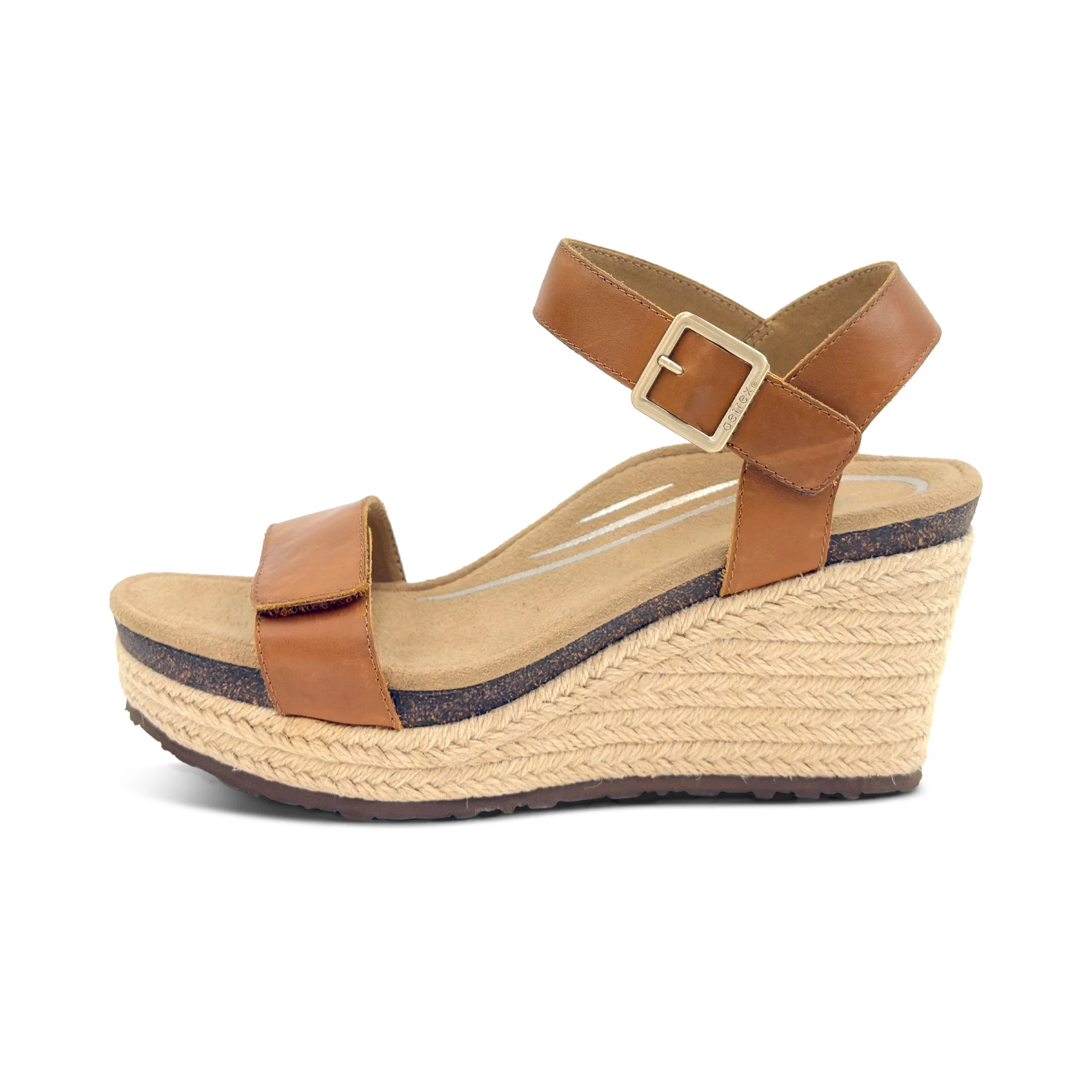 Sydney Quarter Strap Espadrille Wedge - Cognac Leather - Image 4
