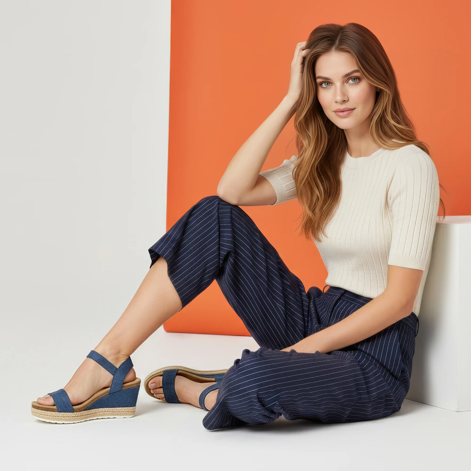 Sydney Quarter Strap Espadrille Wedge - Denim - Image 8