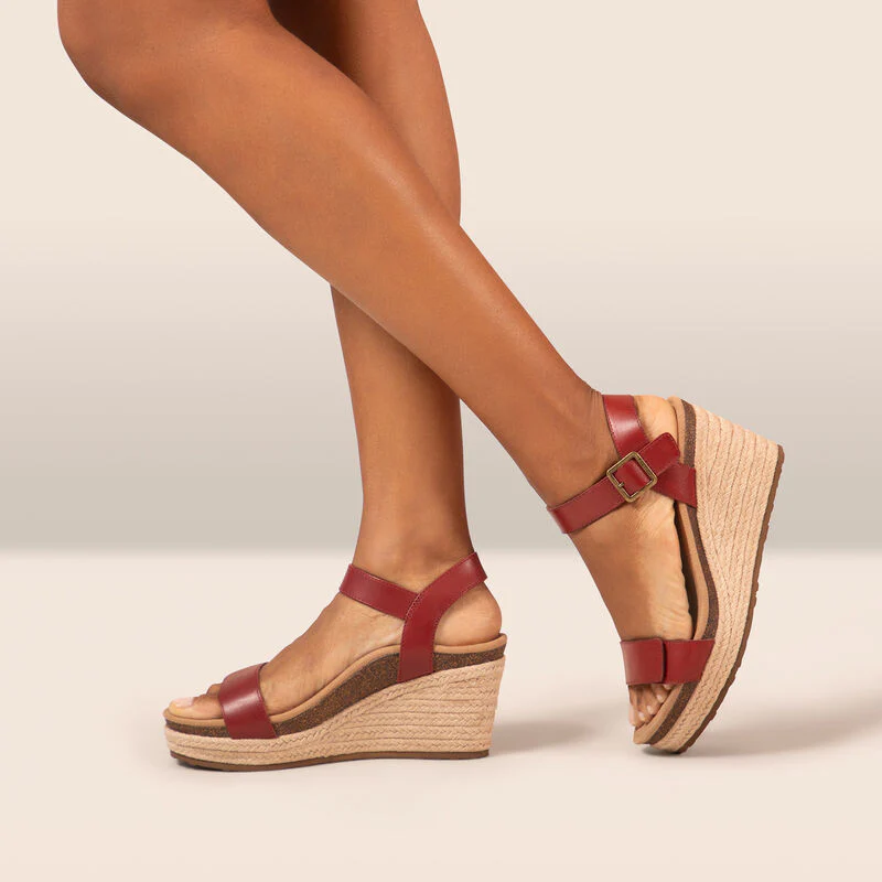 Sydney Quarter Strap Espadrille Wedge - Red - Image 8