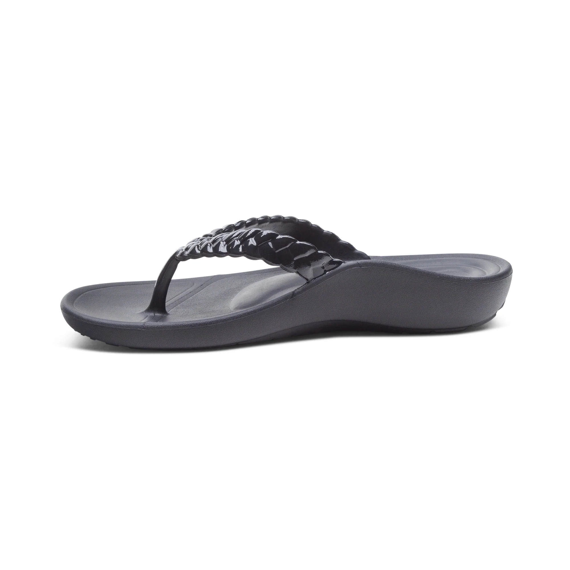 Vicki Braided Thong Sandal - Black Gloss - Image 4