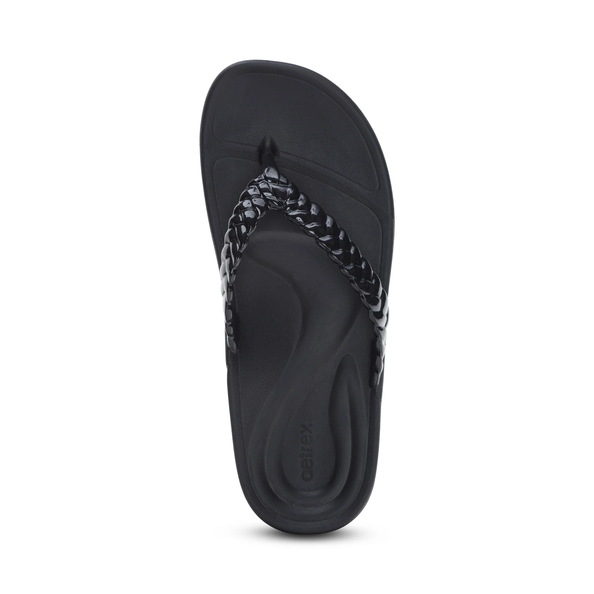 Vicki Braided Thong Sandal - Black Gloss - Image 5